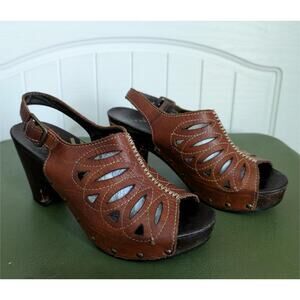 Dansko Leather Studded Open Toe Block Heel Clogs